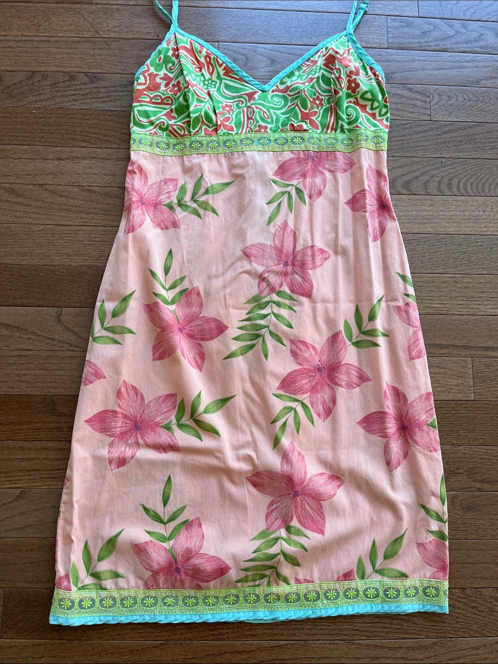 Roxy Pink Floral Mini Sun Dress with Green Accents